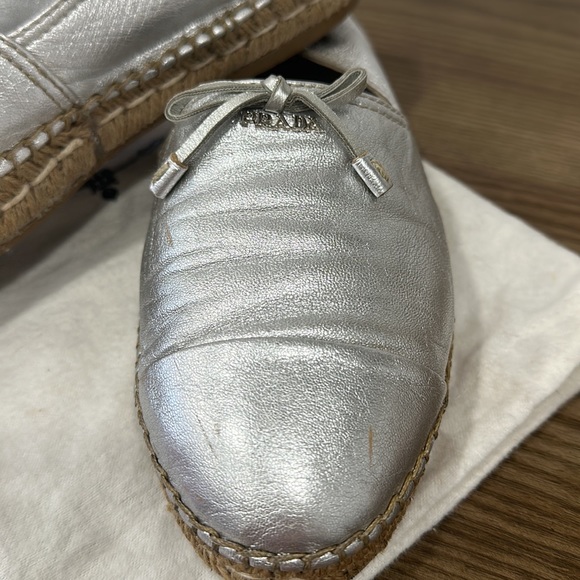 Prada bow logo leather loafer flat espadrilles 37,5 - Picture 3 of 8
